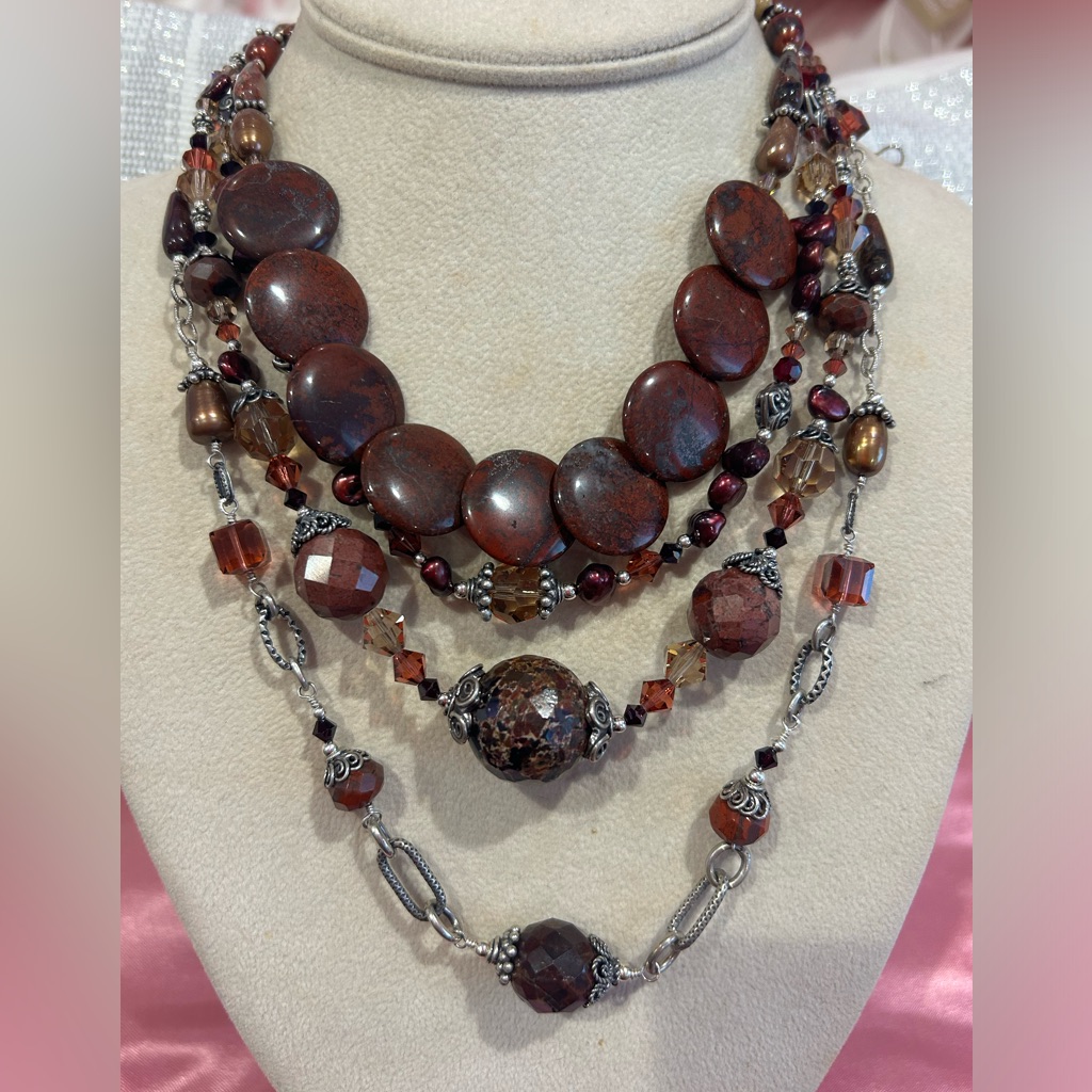 Tres Jolie Semi Precious And Swarovski Crystal Layered Necklace-Boutique